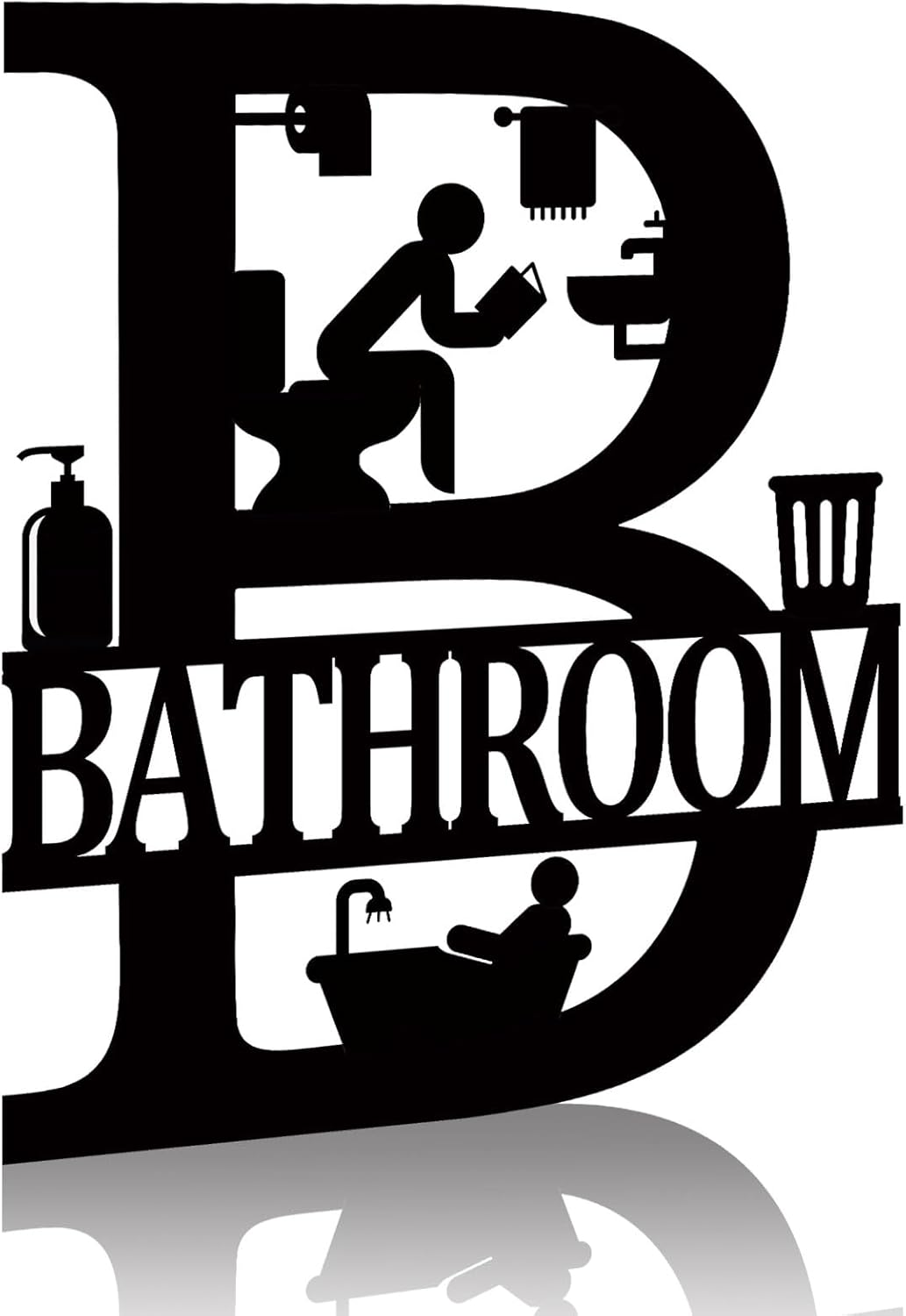 Metal Bathroom Signs Wall Decor, 12x14 Inch Black Bathroom Wall Art, Farmhous...