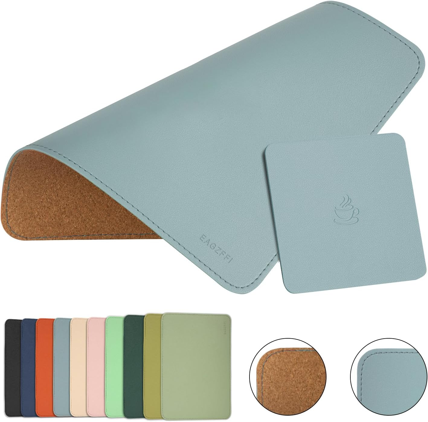 Leather Mouse Pad,Wood Mouse Pad,Double Side Mouse Pad,Stitched Edges,Equipped with Coaster Mouse Pads for Laptop,Office & Home,1 Pack,8inch11inch,(Sierra Blue)