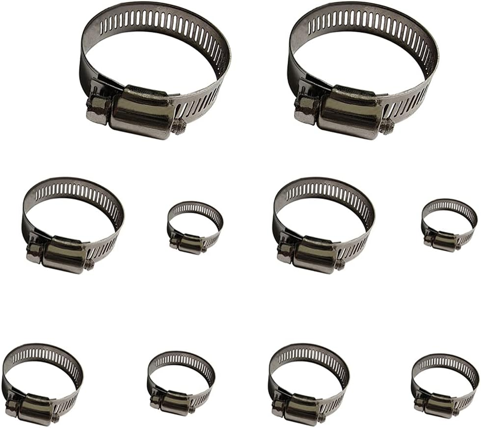 Hose Clamp, 10 Pack 304 Stainless Steel Adjustable 6-51mm Range Worm Gear Hose Clamp, Fuel Pipe Clamps for Automobiles, Pipelines and Mechanical Application