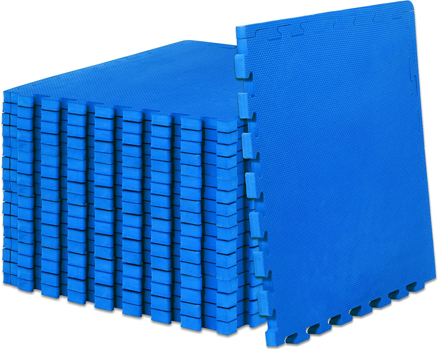 Weaved Pattern Extra Thick Exercise Puzzle Mat 1-Inch, EVA Foam Interlocking Tiles for Protective, Cushioned Flooring for Home and Gym Equipment; Blue, 72 SQ FT, 18 Tiles