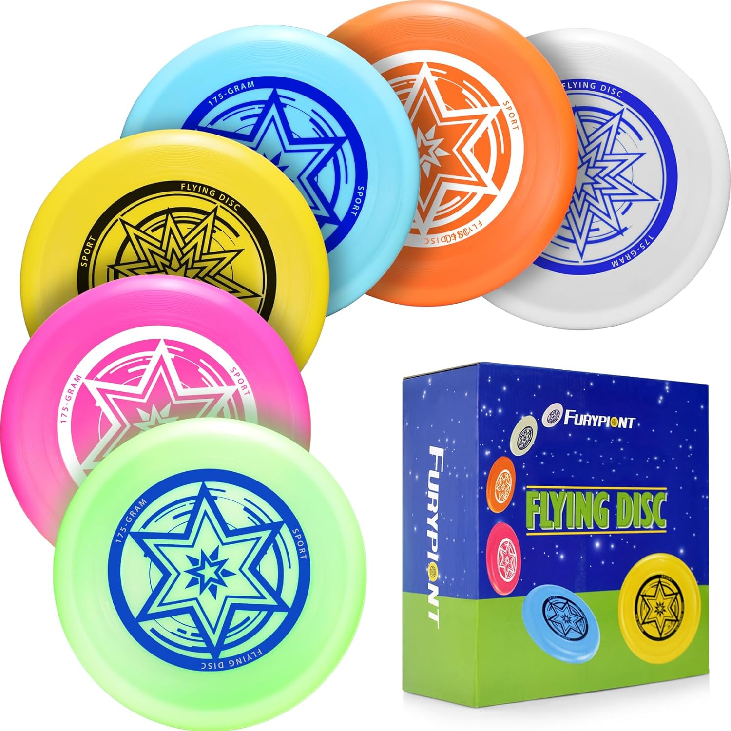 Outdoor Flying Disc 175G,Adult Sport Disc Set for Competitive and Pro Players,Flying Disc Set Includes 1 Glow in the Dark Flying Disc for Beach Pool Game, Camping and Backyard