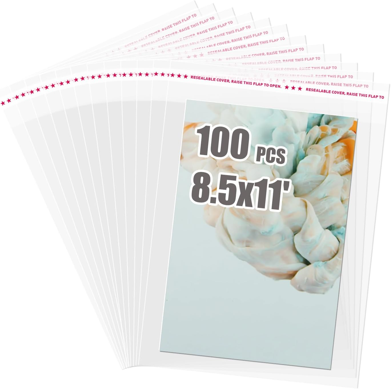 Egofine Self Sealing Cellophane Bags 100 PCS Clear Resealable Sleeves Bags for 8.5X11 Photo Mats (Bag Size:8.67X11.02 Inches for 8.5X11 Mats)