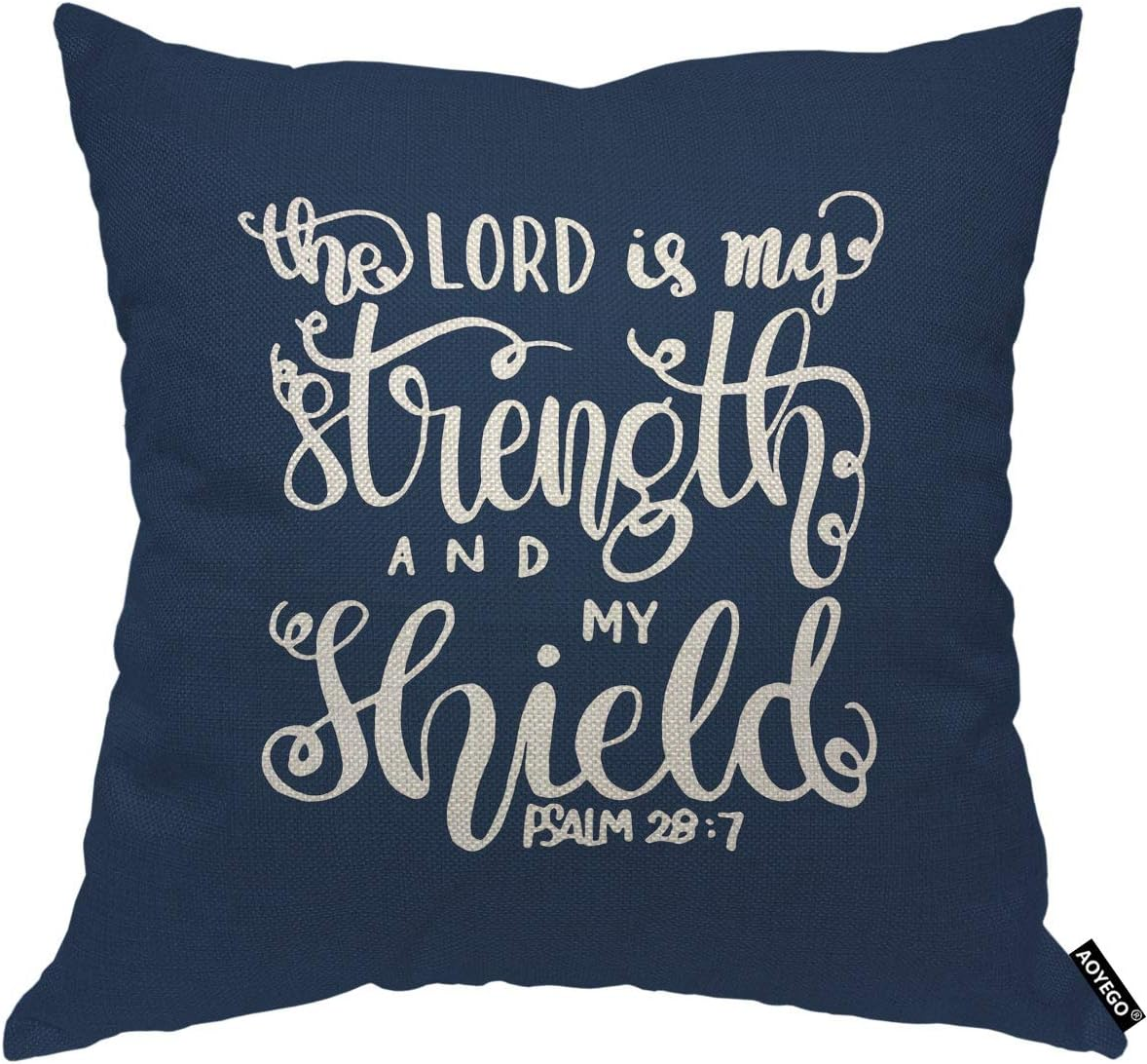 the Lord Is My Strength and My Shield Throw Pillow Cover Inspirational Verse Words Saying Pillow Case 18X18 Inch Decorative Men Women Room Cushion Cover for Home Couch Bed