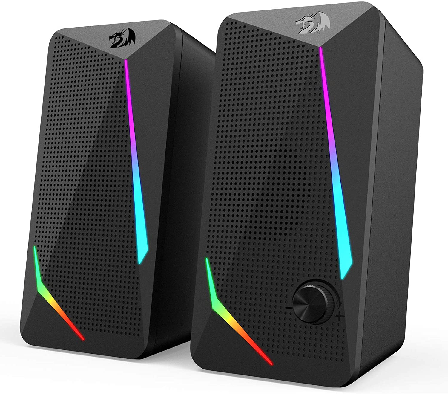 GS510 RGB Desktop Speakers, 2.0 Channel PC Computer Speaker with 4 Colorful LED Backlight Modes, Enhanced Bass and Easy-Access Volume Control, USB Powered W/ 3.5Mm Cable