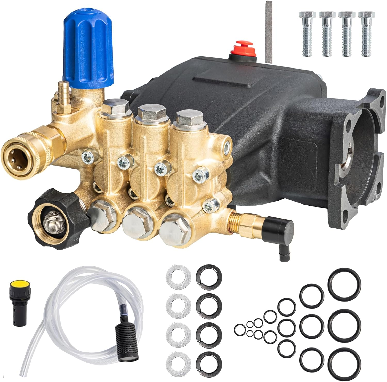 Pressure Washer Pump, 3700PSI 2.5GPM 3/4" Shaft Horizontal Triplex Plunger Power Washer Pump Replacement with Adjustment Unloader, Compatible with Simpson Morflex Models 40224, 40225, 40226