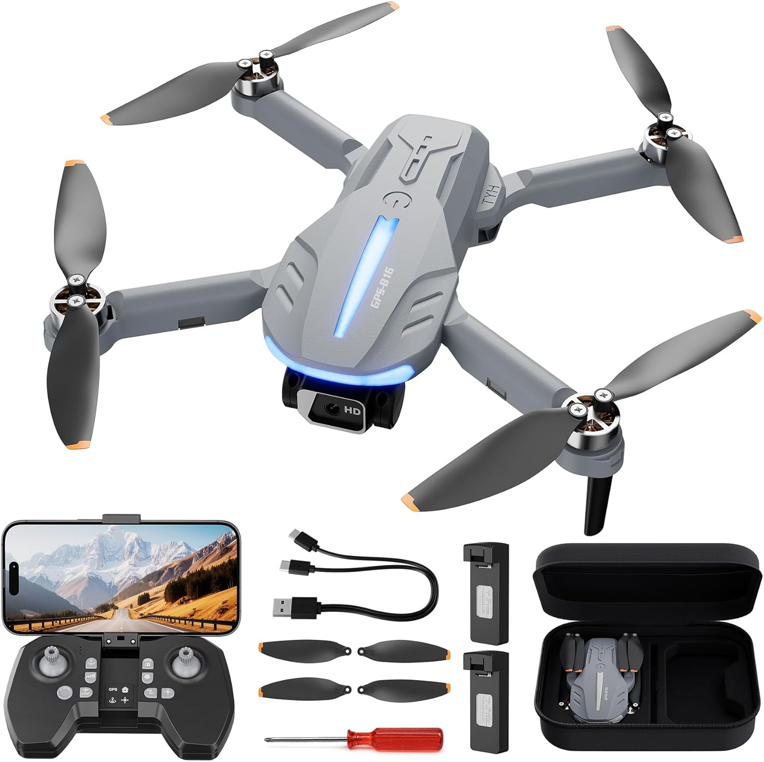 GPS Drone with 4K Camera for Adults - B16 under 250G, Brushless Motor, Lightweight and Foldable RC Quadcopter for Beginners Toys Birthday Present, 50 Mins Long Flight