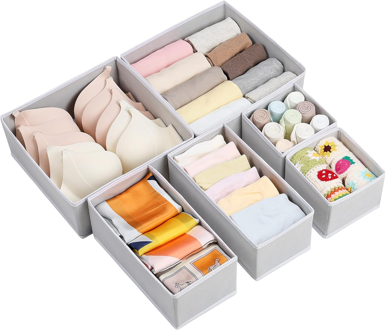 6 Pack Drawer Organizer for Clothes, Dresser Drawer Organizer Bins, Foldable Fabric Closet Drawer Dividers, Underwear Storage Organizers for Baby Clothes, Bra, Socks, Ties, Scarf
