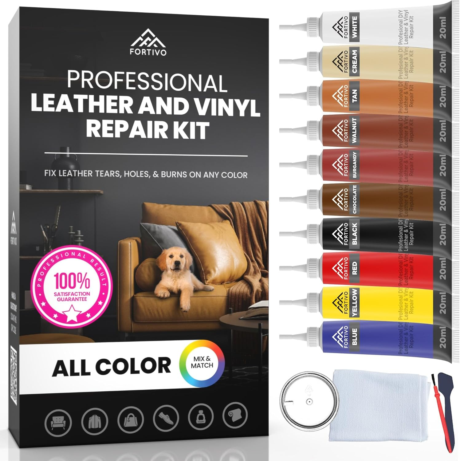 Leather and Vinyl Repair Kit for Furniture, Leather Scratch Repair for Upholstery and Boats, Easy Color Match, All-In-One Color Restorer for Jackets, Purses, and Shoes