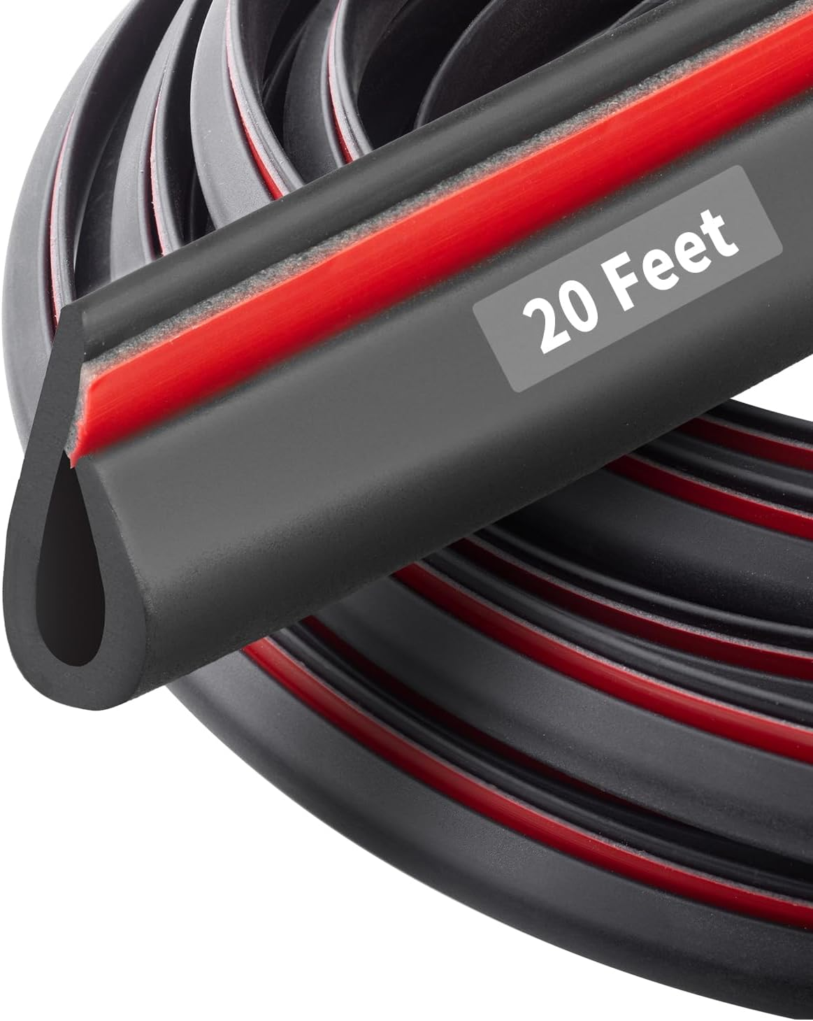 20 Feet Rubber Edge Trim Door Seal Strip, Self-Adhesive Rubber U Channel Weather Stripping for Car Doors, Hatches, and Glass, Steel Plates, Easy Cut to Size(Black)