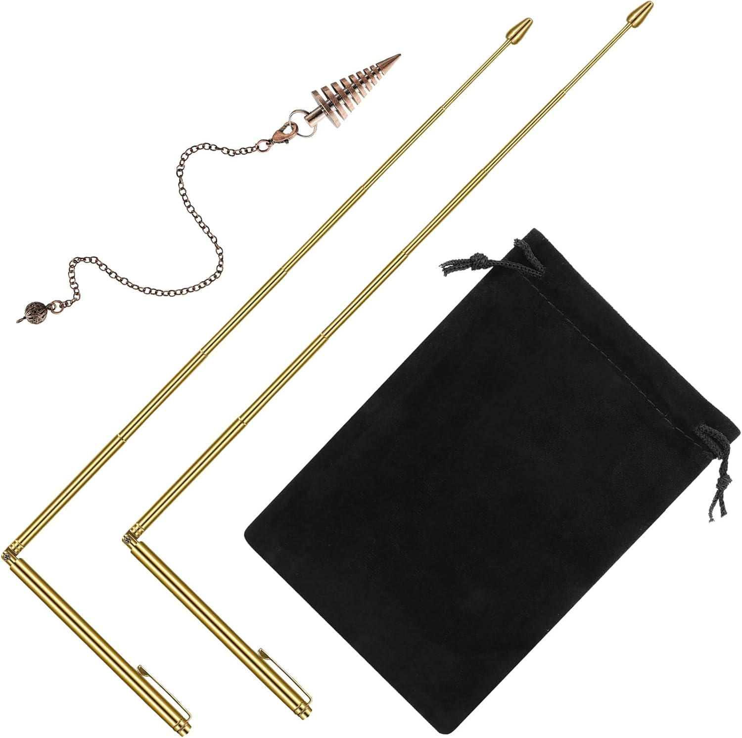 3 Pieces Divining Rods Copper and Dowsing Pendulum for Ghost Hunting, Energy Healing, Divining Water Includes 2 Retractable Divining Rods with Copper Handle and 1 Pendulum Pendant(Gold)