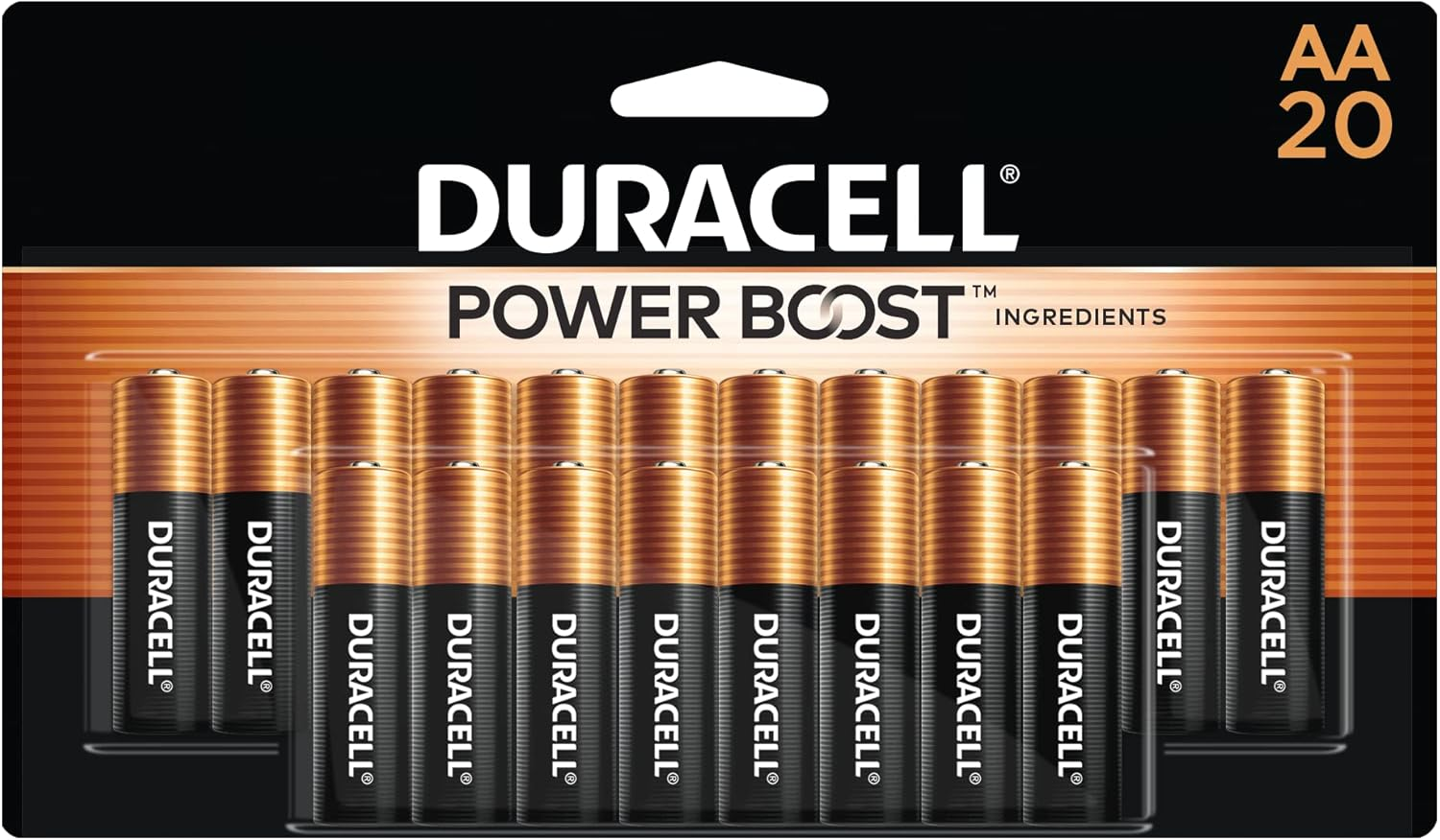 Duracell Coppertop AA Batteries with Power Boost Ingredients, 20 Count Pack Double a Battery with Long-Lasting Power, Alkaline AA Battery for Household and Office Devices