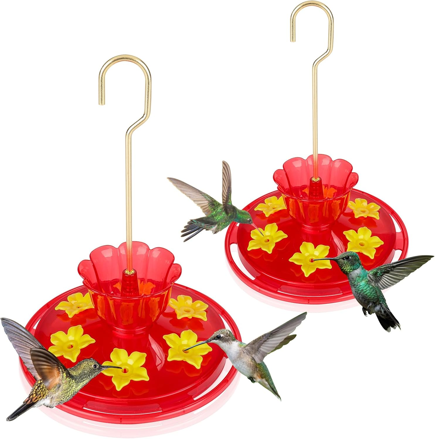 Hummingbird Feeders for Outdoors Ant Bee Proof Leak-Proof,2 Pack 7 Ounces Plastic Hummingbird Feeder with 6 Feeding Ports and Perches, Built-In Ant Moat,Easy Clean Refill for Garden Décor(2, Plastic)