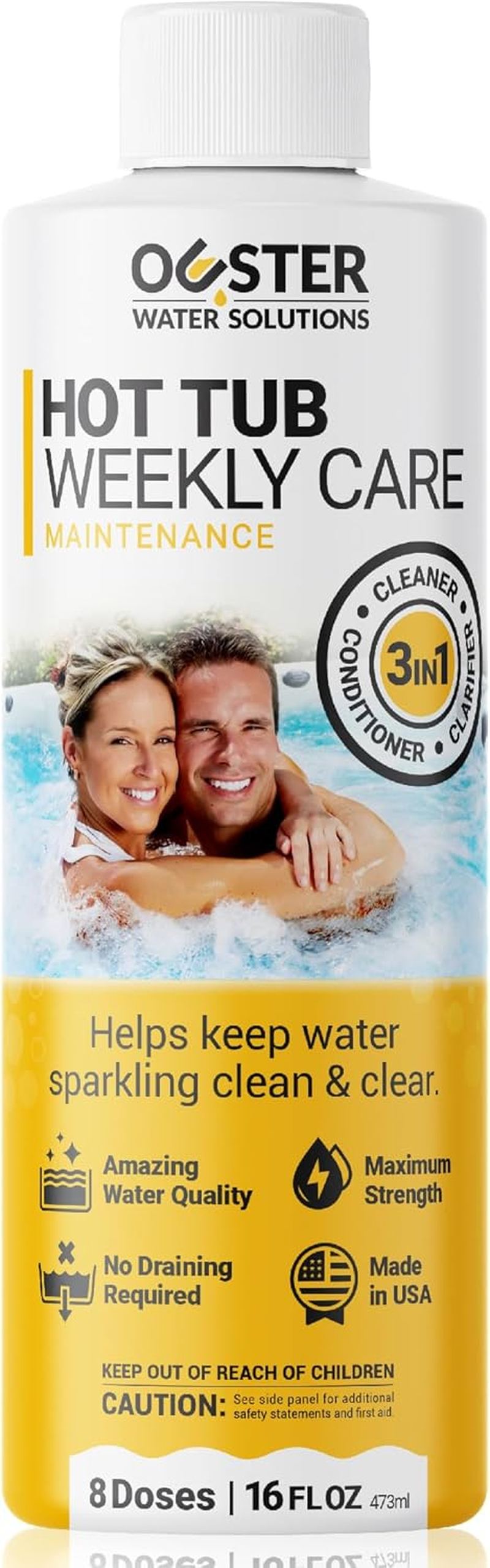 3In1 Weekly Hot Tub Cleaner, Conditioner, Clarifier - Hot Tub Chemicals for Standard & Inflatable Spas - Spa Chemicals for Crystal Clear & Sparkling Clean Water - Made in USA (16Oz)