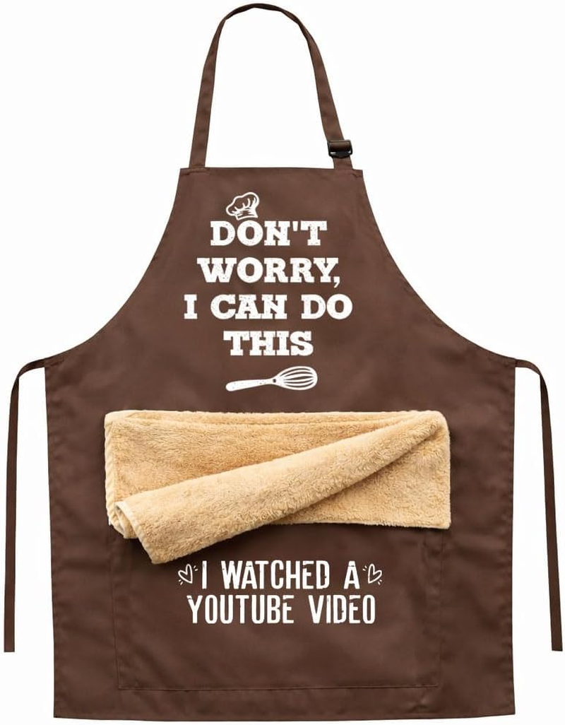 Chef'S Funny Apron Don'T Worry I Can Do This, Creative Aprons for Men, Funny Aprons for Men, Father Day Gifts from Daughter Son, Birthday Gifts for Daddy Brother Boyfriend Husband