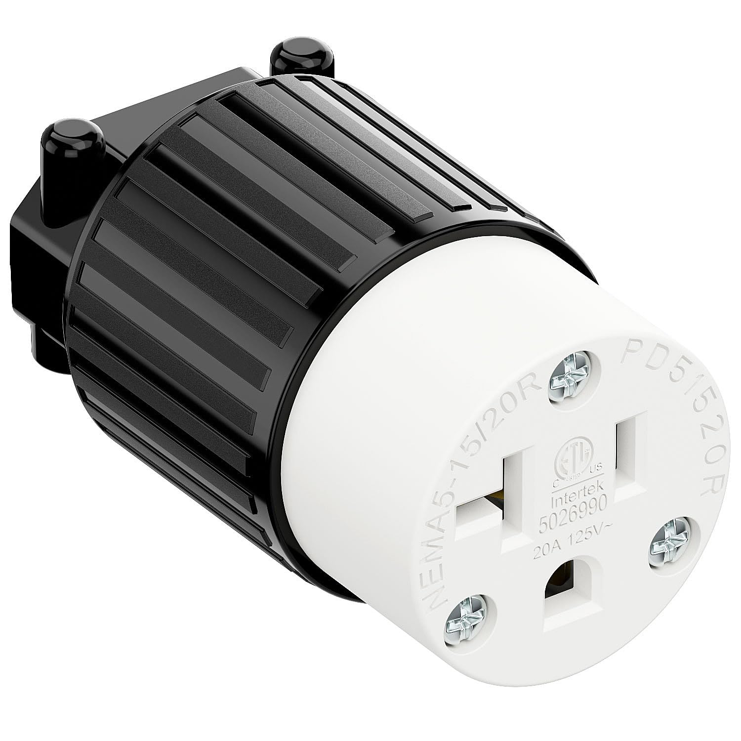 NEMA 5-20R Female Socket,20Amp/125Volt, NEMA 5-15R 15A/125V ETL Listed Heavy Duty 3-Prong Female Straight Blade Connector, 15/20Amp AC Industrial Grade Cord End Socket, Black/White