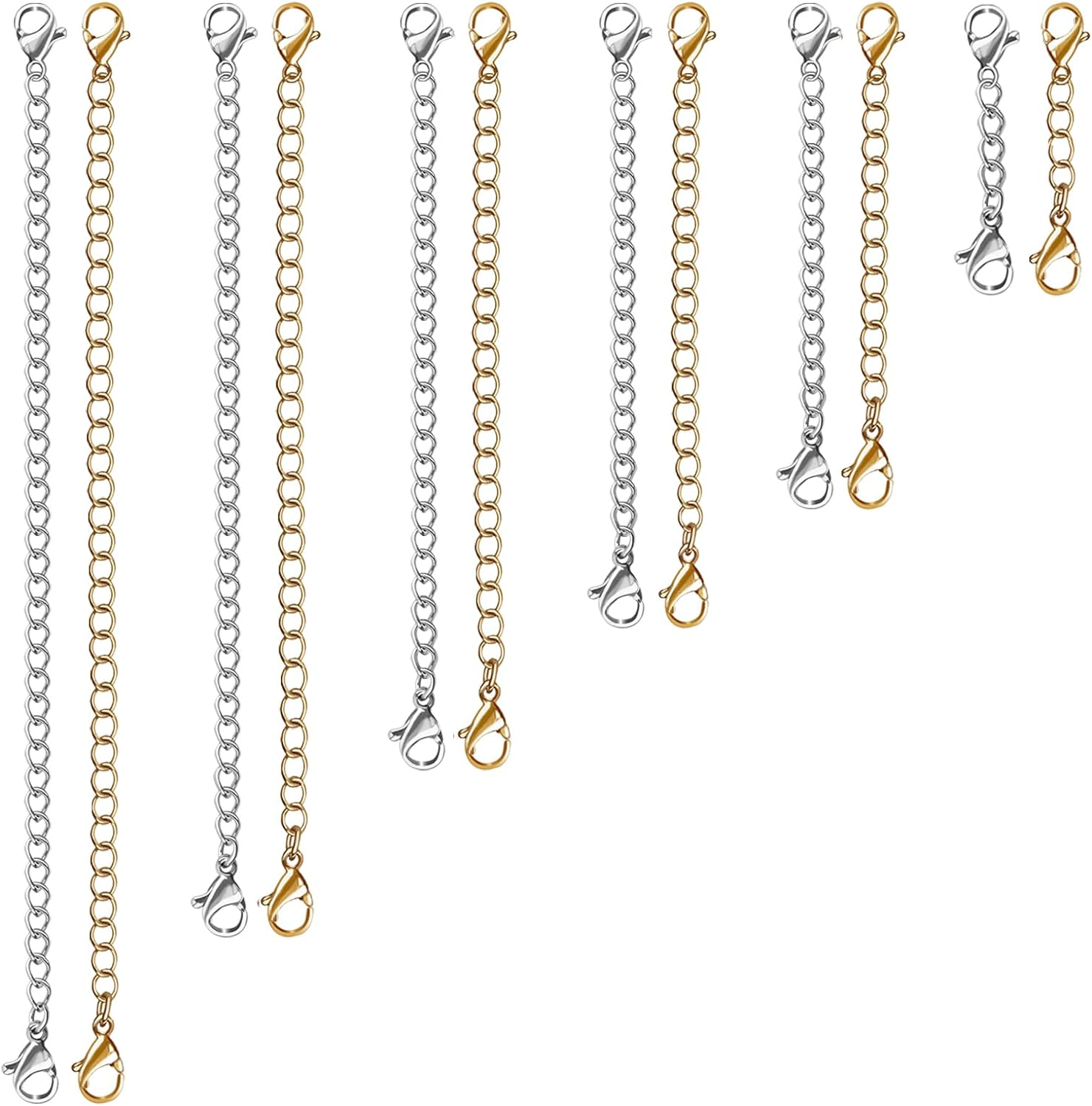 12 PCS Necklace Extenders - Stainless Steel Necklace Extension Chain for Jewelry, Bracelets & Anklets (6 Gold & 6 Silver, 1