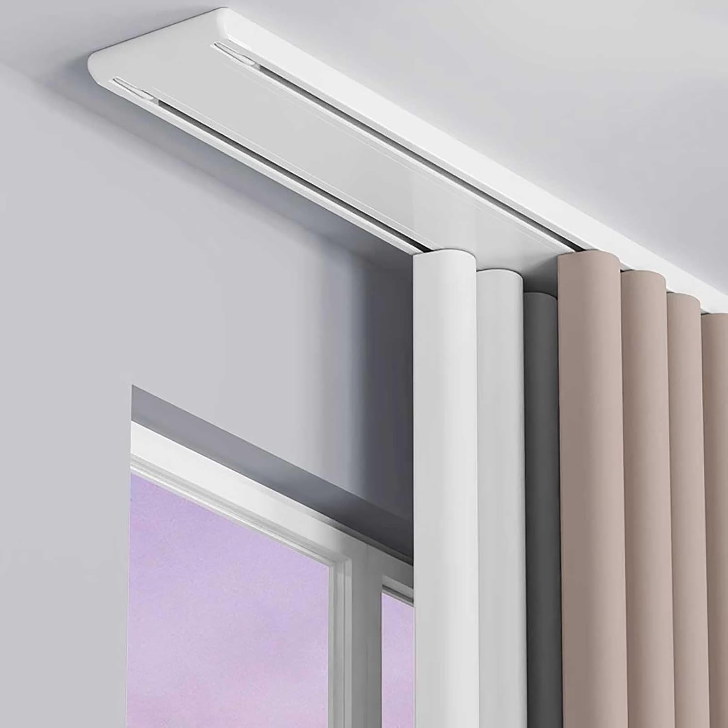 Double Row Curtain Track Silent Heavy Duty Drop Ceiling Curtain Track for Curtains-Room Divider for Living Room Bedroom Hospital Easy Install(White,2.8M(9.2Ft))