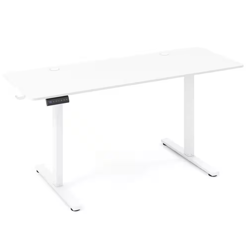 63 In. White Metal Desk with Sit Stand Desk Height Adjustable Electric Standing Desk