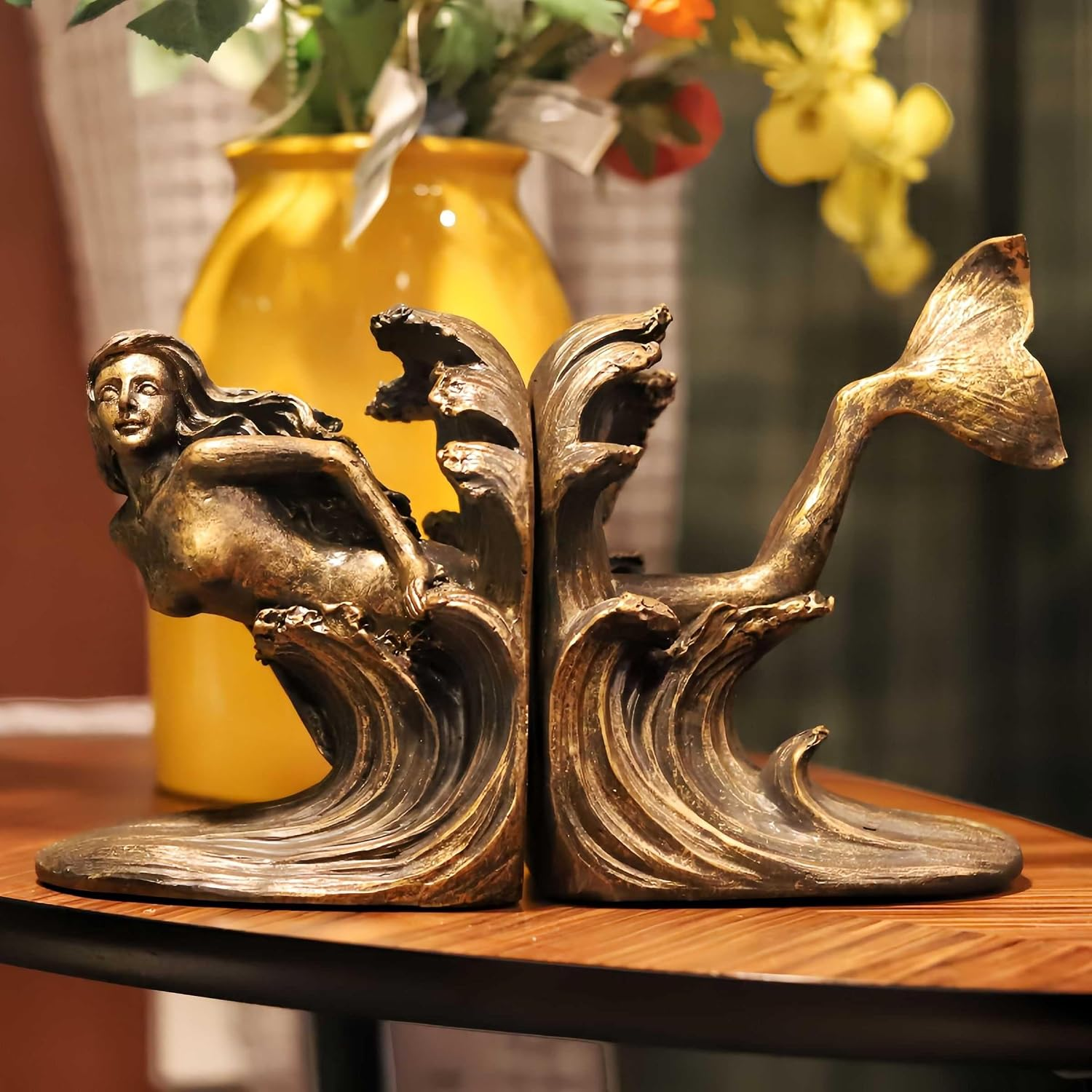 6''H Resin Mermaid Bookends Set Goddess of the Sea Vintage Statue 