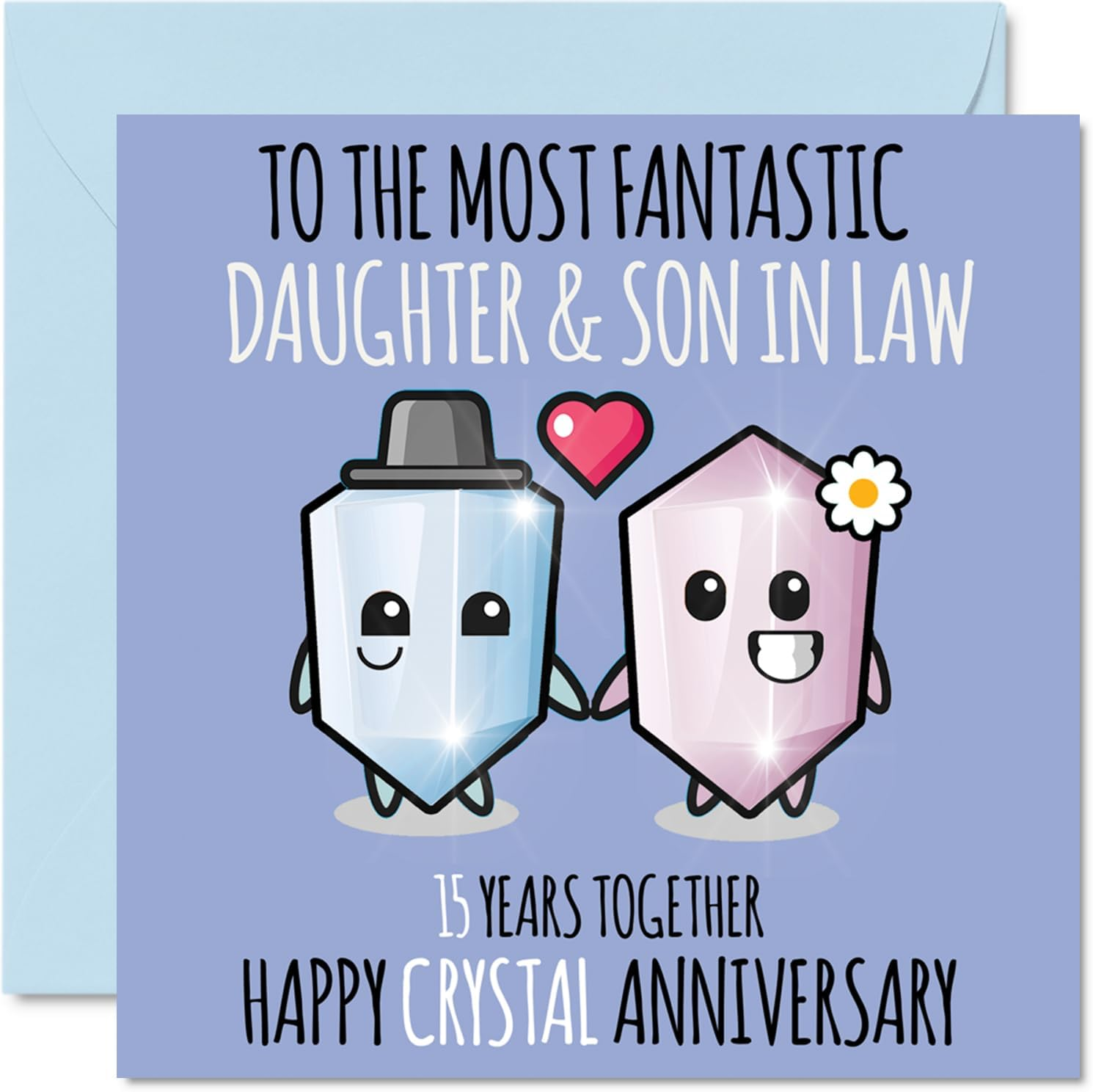 Cute Crystal Anniversary Card for Daughter & Son in Law - 15 Years Together - Happy 15Th Wedding Anniversary Cards for Son in Law Daughter, 5.7 X 5.7 Inch Greeting Cards for Fifteenth Anniversaries