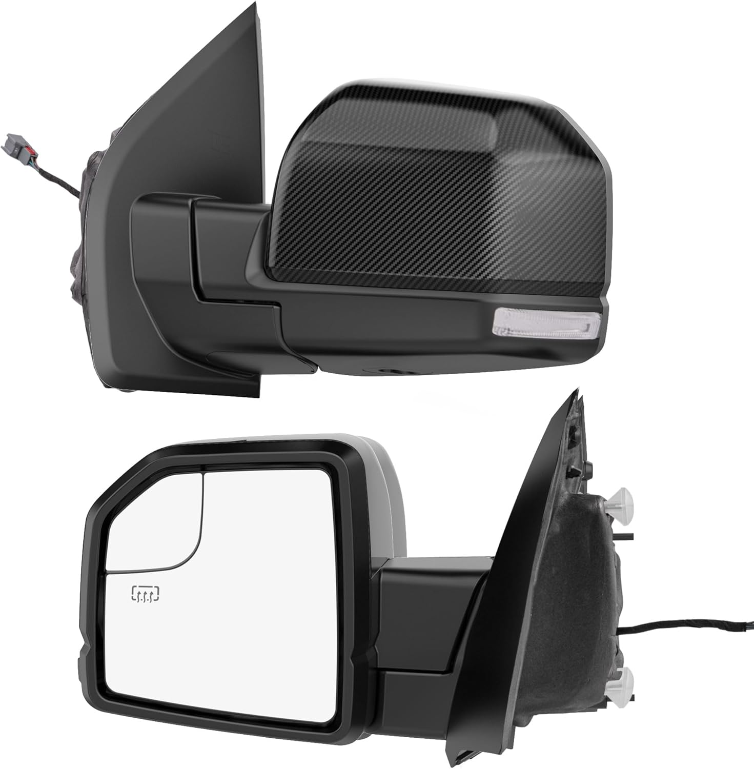 Power Heated Tow Mirrors Compatible with 2015 2016 2017 2018 2019 2020 Ford F150, Trailer Towing Side Mirrors W/Led Turn Signal & Ambient Temp Sensor(For 2019+), Carbon Fiber Grey Housing