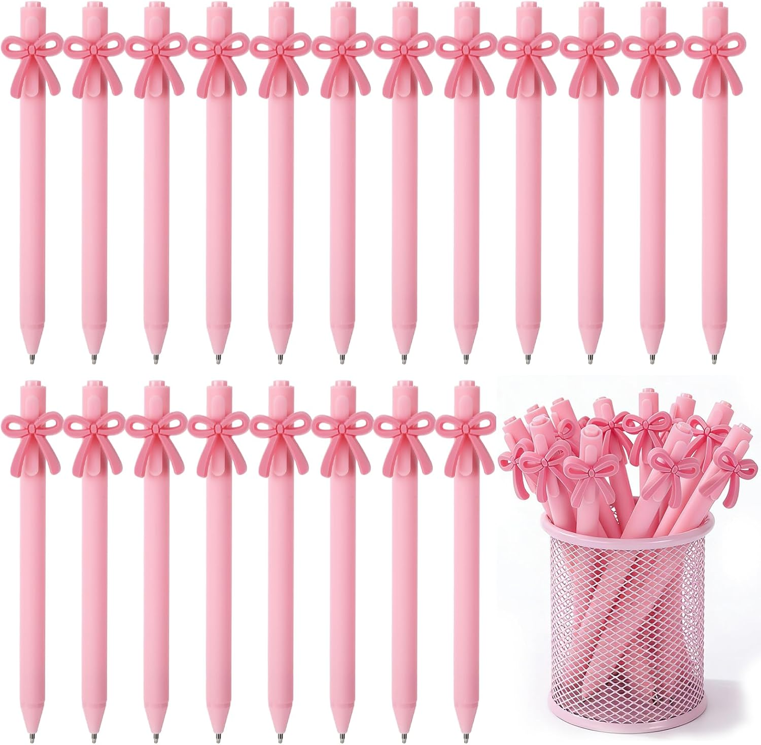 24 Pcs Bow Pens, Retractable Preppy Bowknot Pink Pens Black Ink, Bow Stuff Office Supplies, Coquette Pink Party Favors for Birthday Tea Party Baby Shower Wedding Cute School Supplies