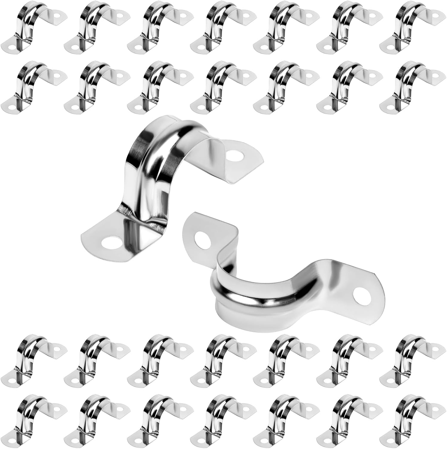 30Pcs 1 Inch Stainless Steel Conduit Clamps, 2 Hole Strap U Bracket Rigid Pipe Strap, Tension Clips U-Tube Clamp for Pipe Fixing on Various Surfaces
