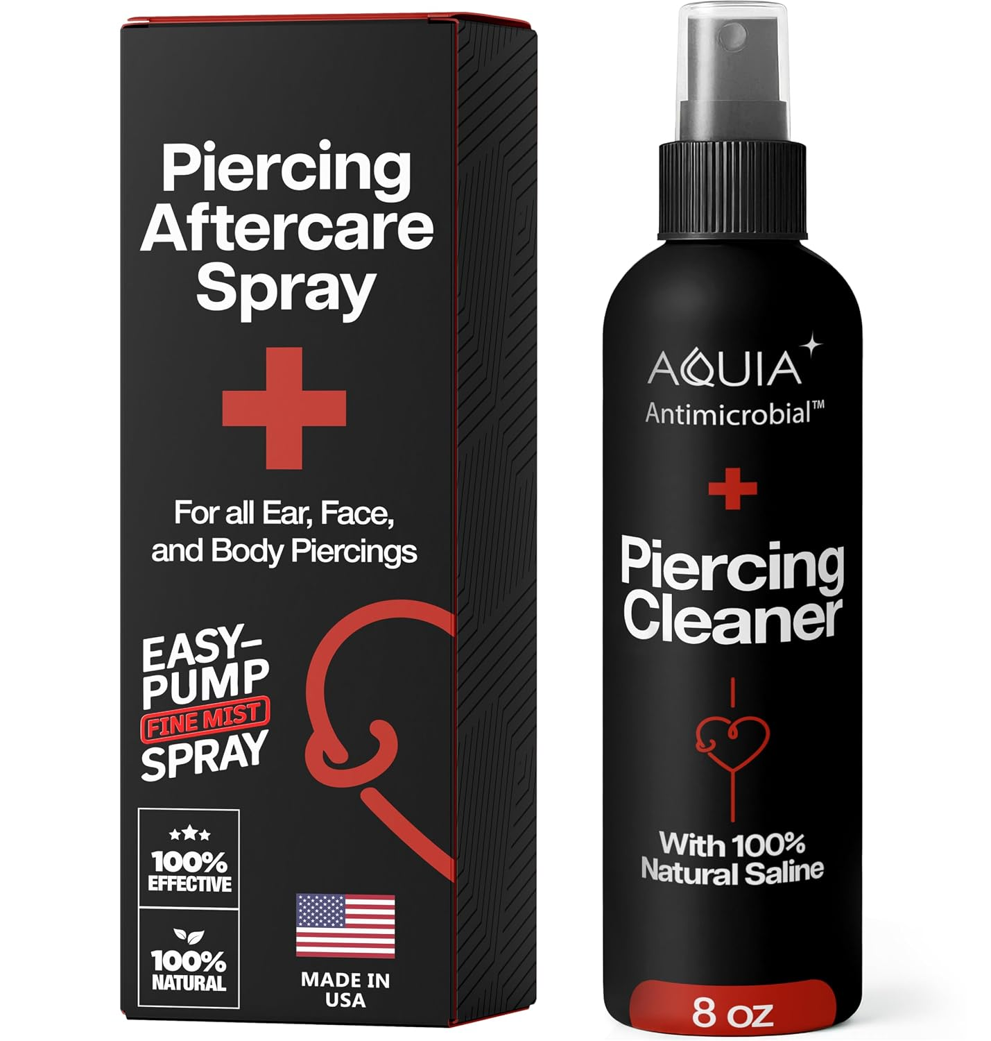 Piercing Aftercare Spray | Ear Piercing Cleaner 8Oz | Saline Spray for Piercings; Saline Solution for Piercings; Aftercare of Pierced Ear, Septum, Belly, Nose, Body; Pierce Cleaner Salt Mist Solution