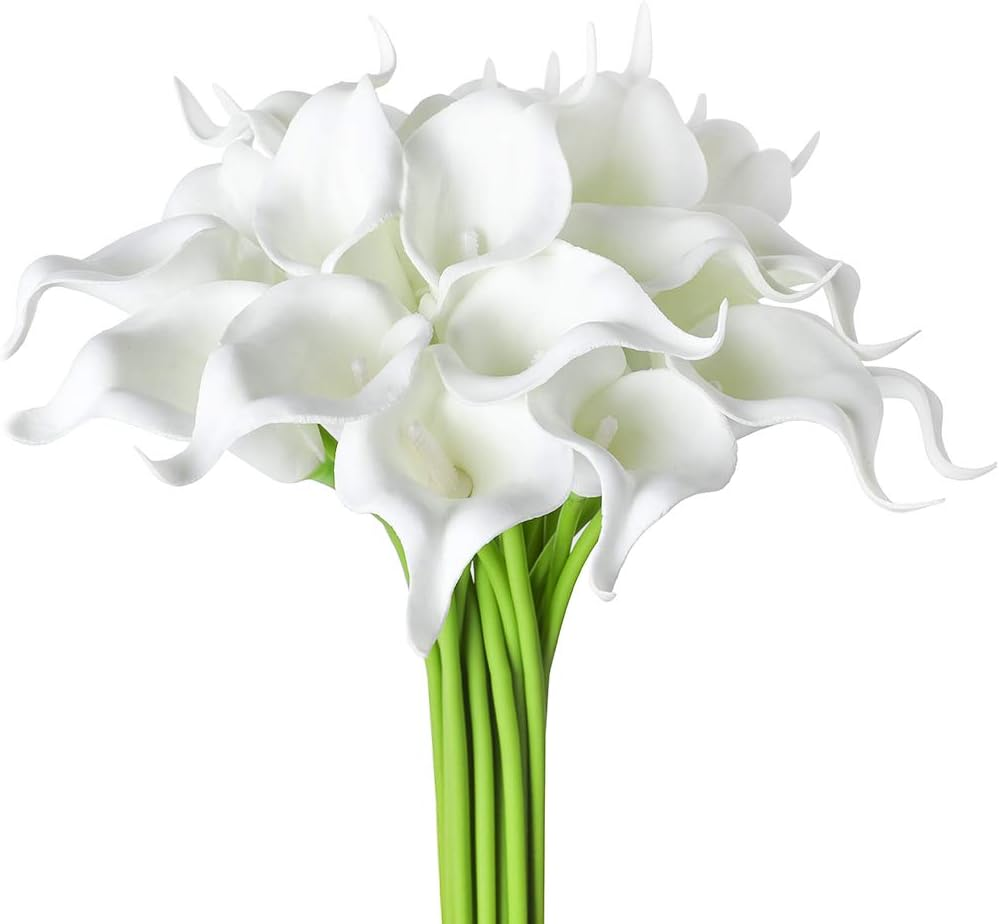 20Pcs Artificial Calla Lily Flower Real Touch Latex Flowers for DIY Wedding Bouquet Party Home Decor (Pure White)