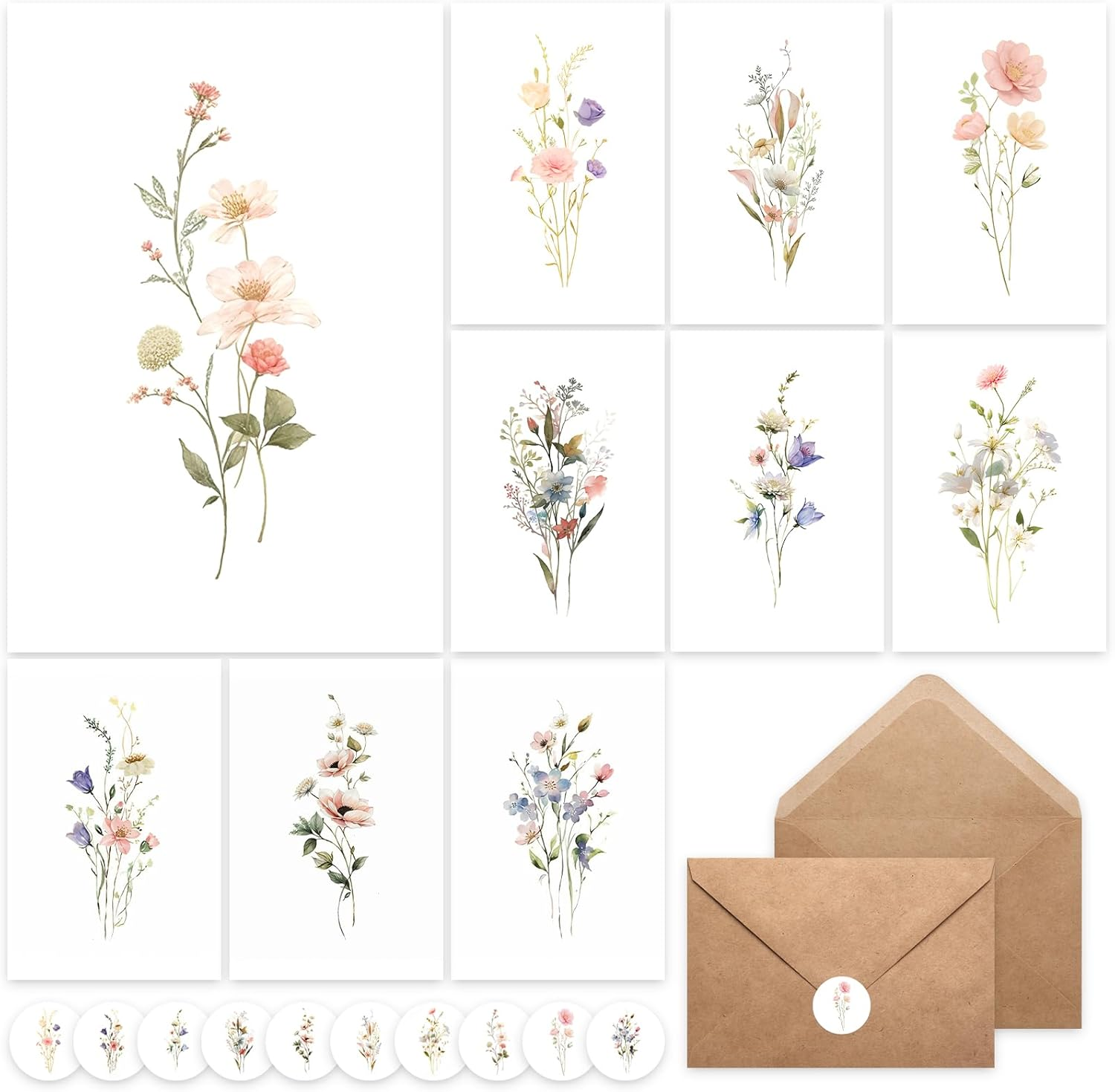 XXINMOH 100 PACK Blank Cards with Envelopes, Blank Greeting Cards 4X6, Beautiful Blank Greeting Cards, Elegant Floral Note Cards with Peel-And-Seal Envelopes, Empty Stationary Set for All Occasions