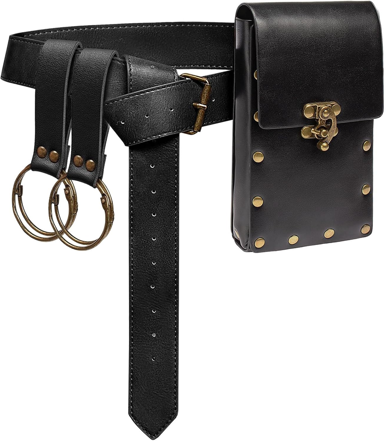 Ren Faire Costume Sets Medieval Belt Pouch Casual Fanny Pack Phone Holder Steampunk Festival Cosplay Accessory Waist Bag (1-Black)