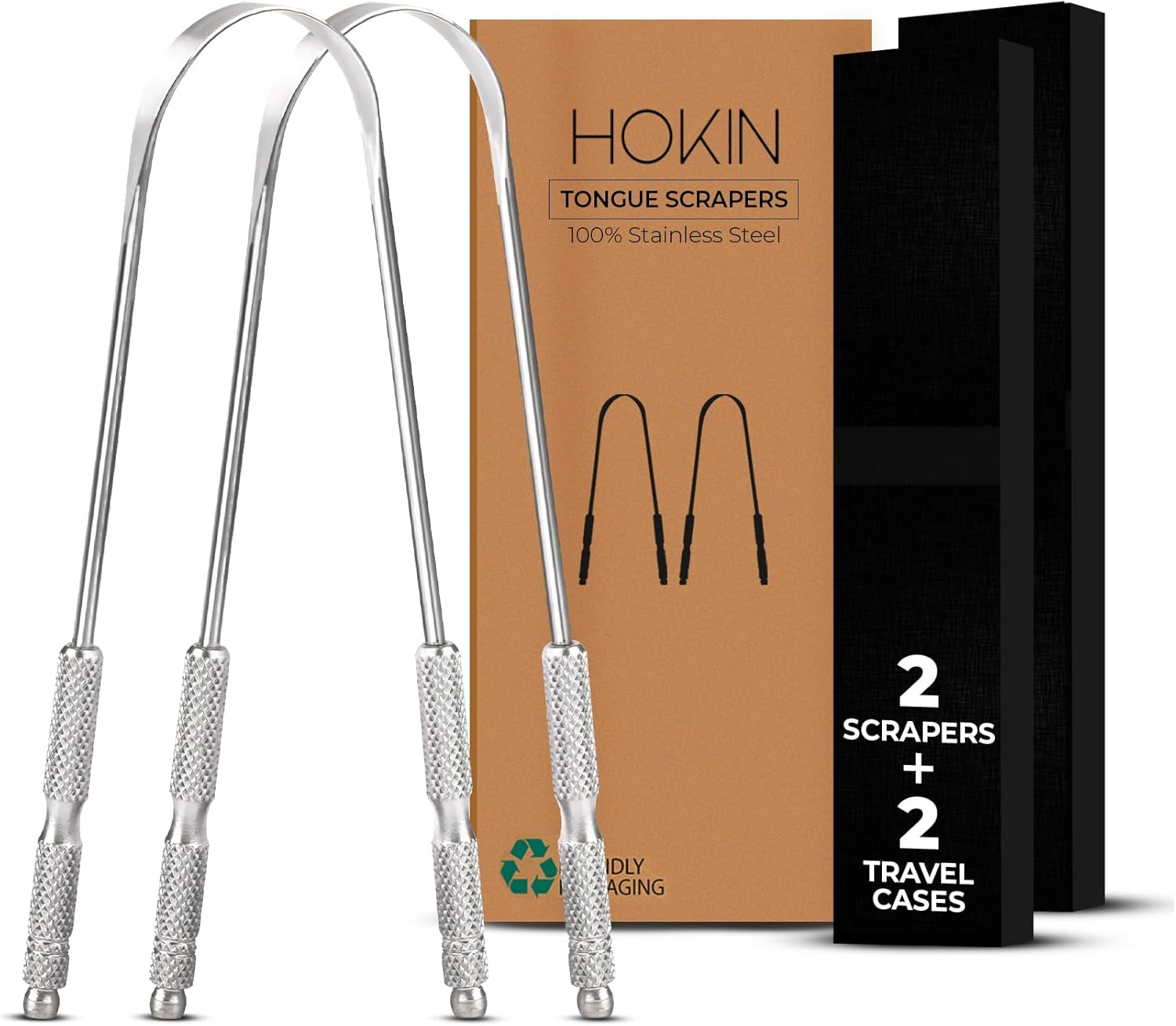 Tongue Scraper for Adults by  (2Pcs Oral Care Pack) Stainless Steel Tongue Cleaners Reduce Bad Breath 100% Metal Tough Scrapers Men and Women Hygiene Product
