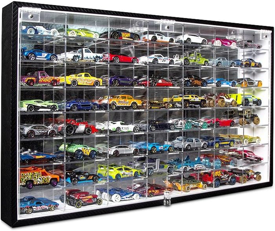 JACKCUBE Design Hot Wheels 1/64 Scale Diecast Display Case Storage Cabinet Shelf Wall Mount Rack for 56 Hot Wheels(Black, 24.61 X 13.78 X 2.05 Inches)-Mk184