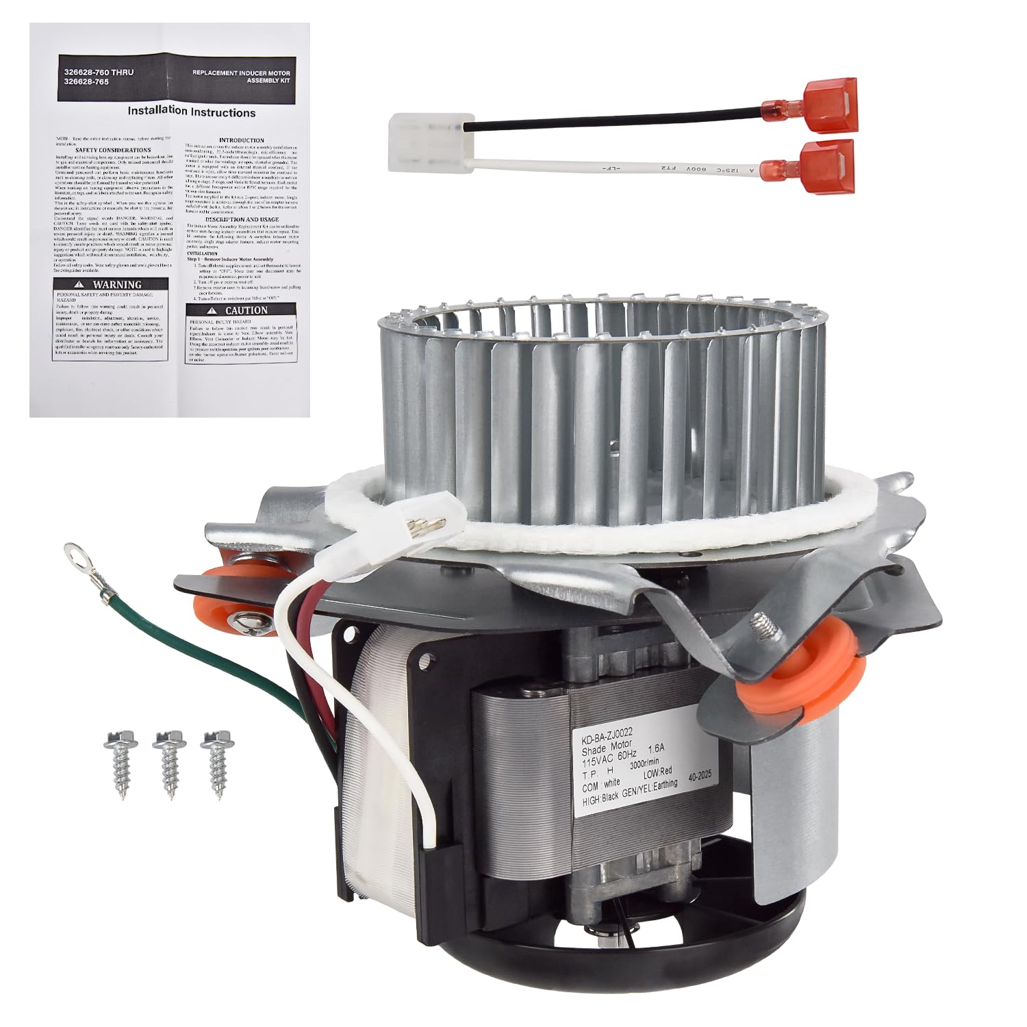 HC21ZE127A Draft Inducer Motor Assembly Compatible with Jakel, Carrier, Bryant, Payne Furnace Models, Draft Inducer Blower Motor Replace J238-112-11202, J238-150-15217, 326628-763, 347822-763