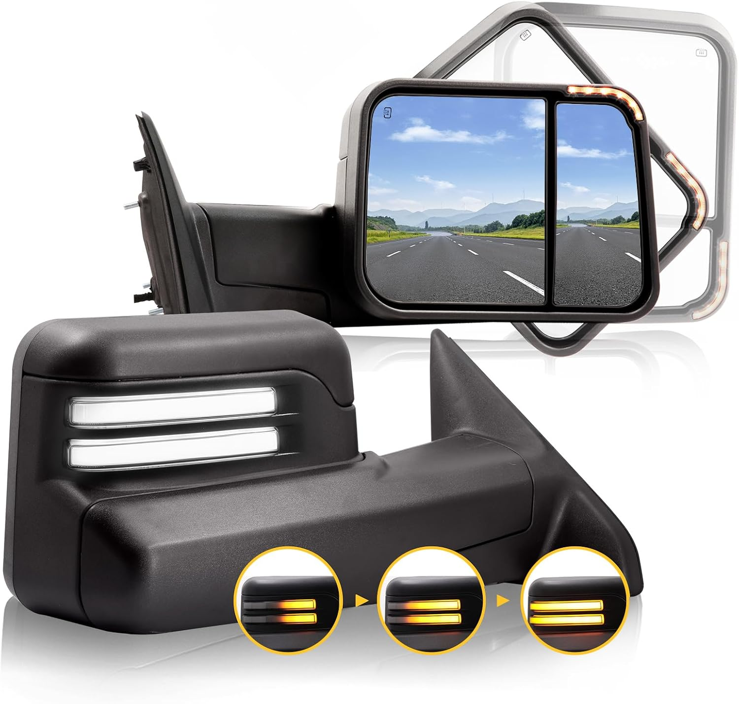 Towing Mirrors for 2009-2018 Dodge Ram 1500, 2010-2018 Dodge Ram 2500 3500 with Switchback Turn Signal Running Light Power Glass Filp-Up Tow Mirror Pair Set