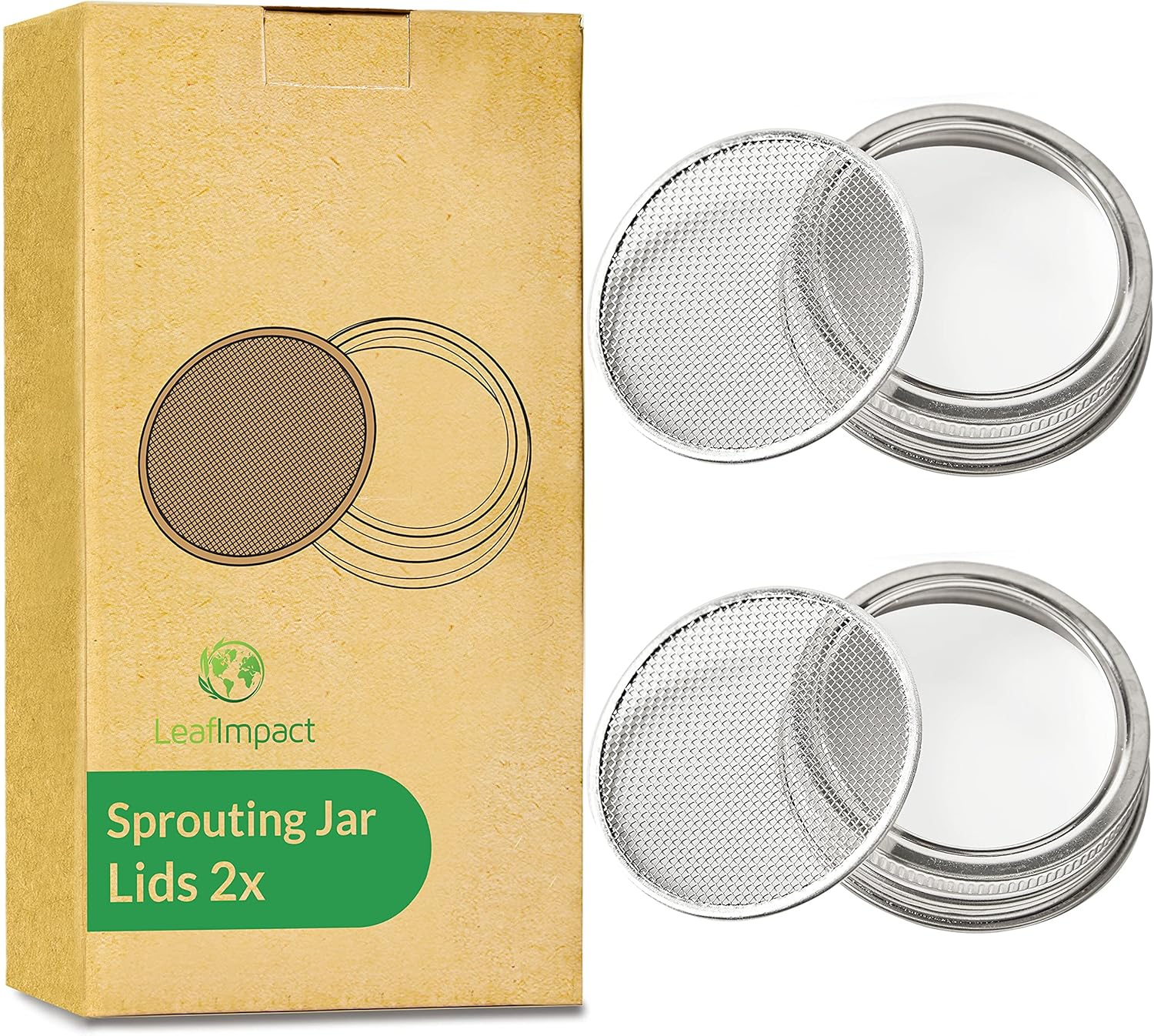 2Pk Stainless Steel Sprouting Lids Regular Mouth Mason Jar Lids for Germination