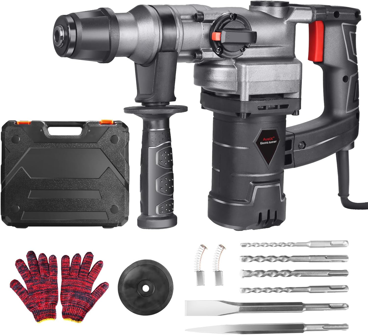 2000W Heavy Duty Electric Hammer Drill - 930RPM Rotary Hammer with 360° Auxiliary Handle, for Concrete/Masonry/Brick/Steel/Wood