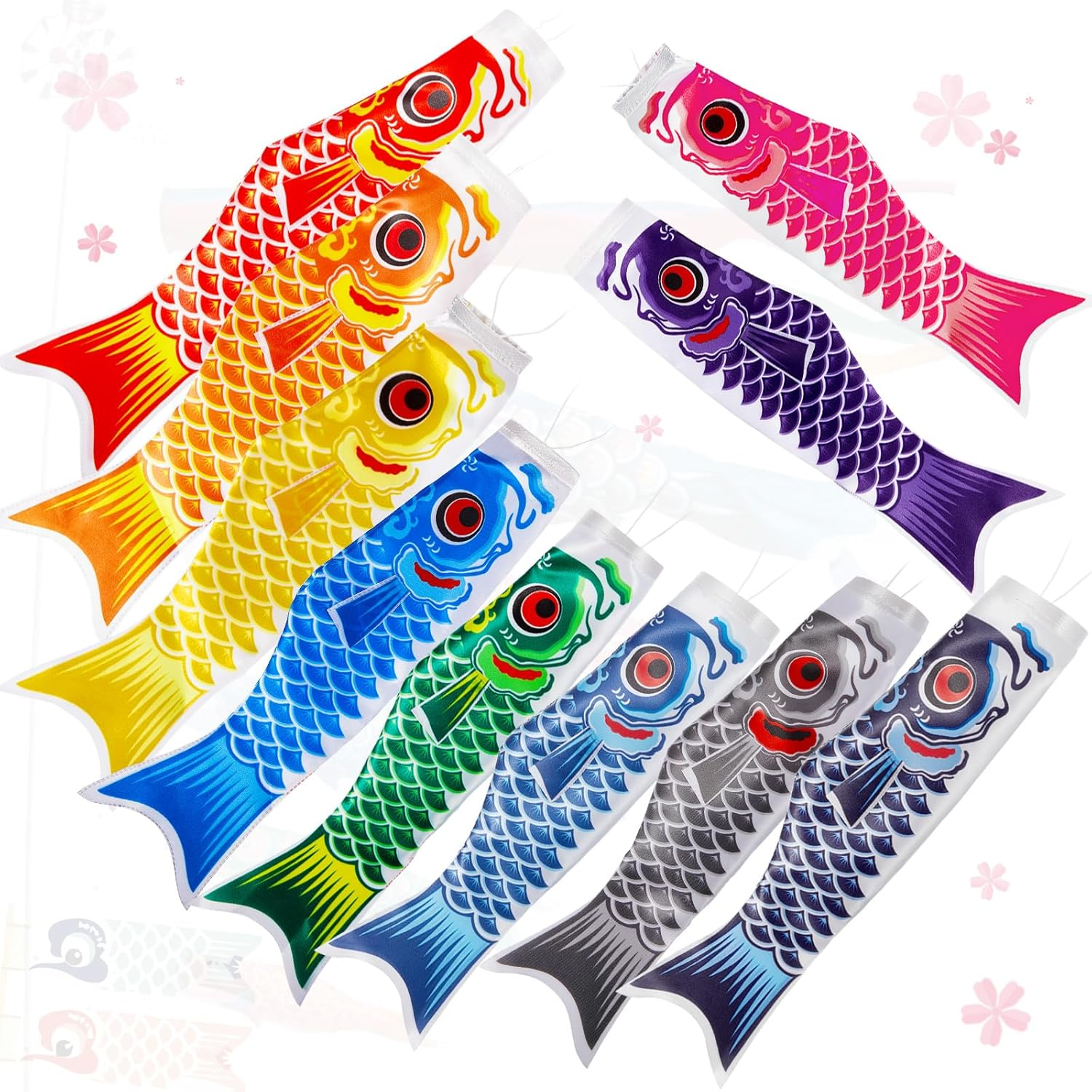 10 Pcs Japanese Carp Windsock Fish Flag Kite 15.7 Inch Japanese Hanging Windsocks for Garden Backyard Home Outdoor Sushi Bar Restaurant Decoration (Classic)
