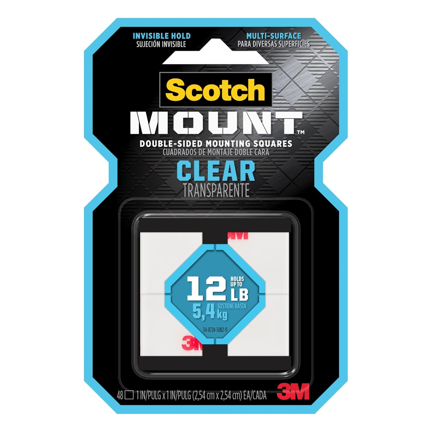 Clear Scotch-Mount Double-Sided Mounting Tape, Strips & Squares: 1 in X 1 In. (Clear) / 48-Squares