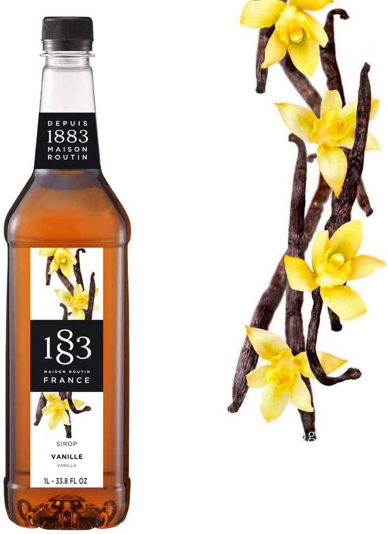 1883 Maison Routin Premium Vanilla Syrup - Flavoured Coffee Syrup, Cocktails, Mocktails, Iced Tea – Great Sugar Alternative, Vegan-Friendly, Allergen-Free, No Preservatives – 1L PET Bottle