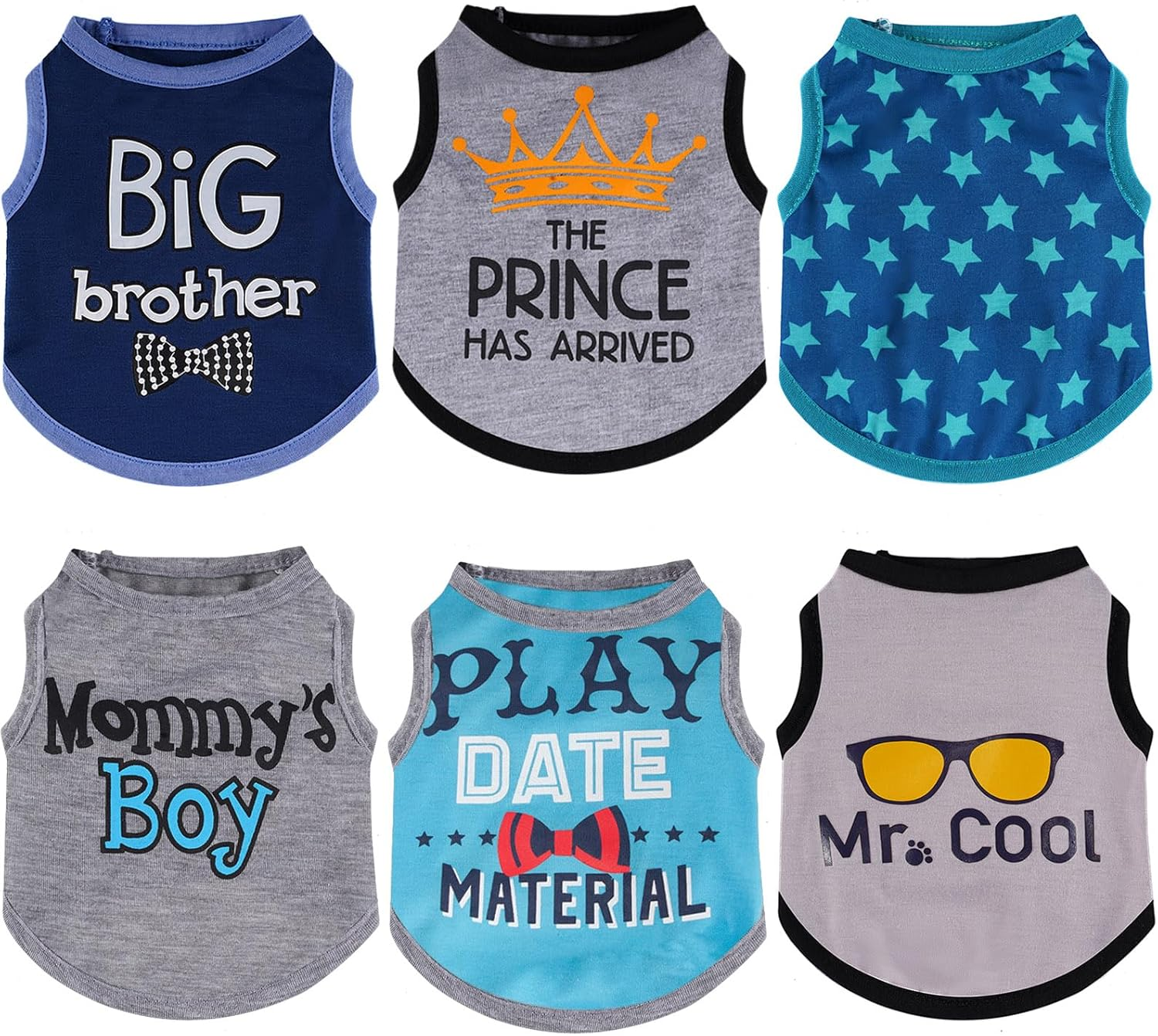 6 Pack Dog Shirt Small Boy Pet Puppy Clothes Doggy Tee Tank Top Kitten Shirts with Letters for Small Medium Dogs Cats Soft Cozy Chihuahua Vest Apparel for Dog Cat Puppy(X-Small)