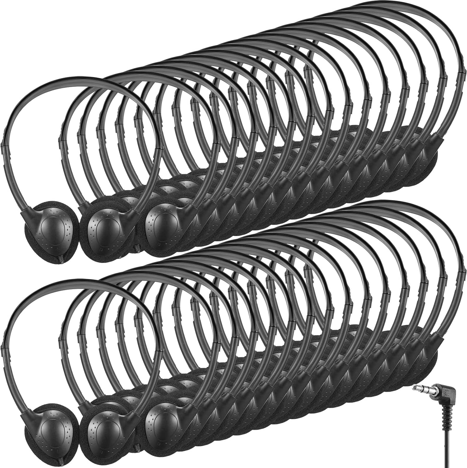 Konohan 30 Pack Headphones Bulk for Kids Classroom Headphones Student Headphones for School Class Set Headphones Adjustable on Ear Headphones Wire Headphones with 3.5 Mm Jack for Kids Adults(Black)