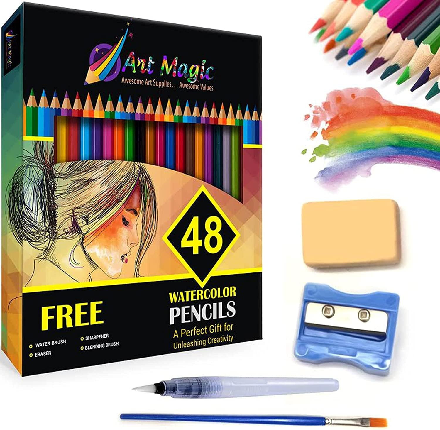 Watercolor Pencils, Set of 48 Professional Colored Pencils for Adult and Teens,