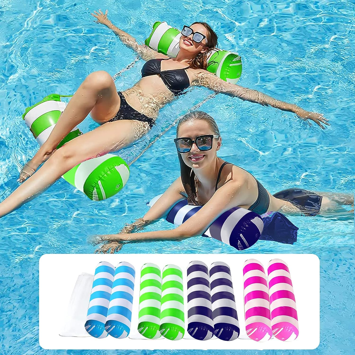 4 Pack Upgrated XL Water Pool Floats, 4-In-1 (Hammock, Saddle, Lounge Chair, Drifter) Multi-Purpose Water Pool Float, Non-Stick PVC Material