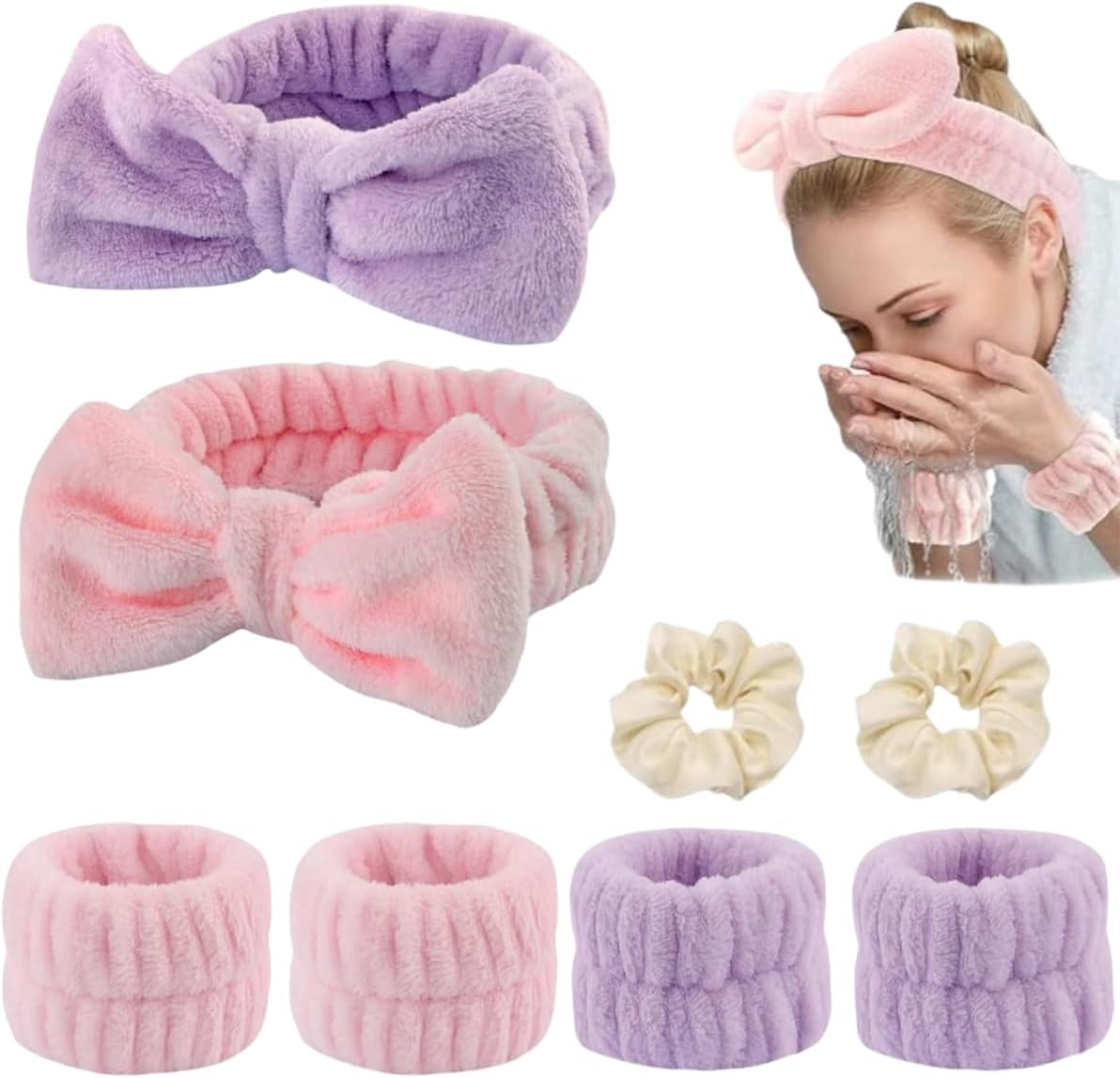 ZANZER 8 Pcs Makeup Spa Headband,Face Wash Facial Headband and Wristband Set,... - Picture 11 of 14