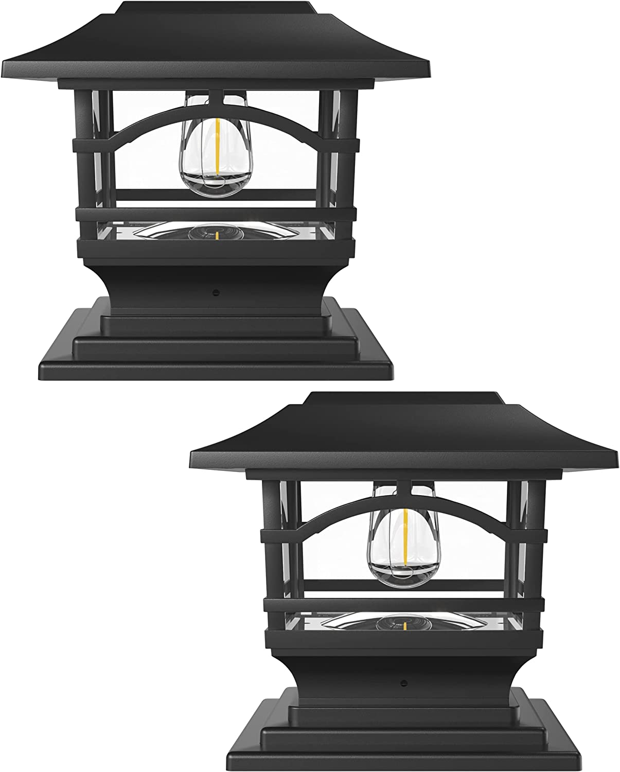 Edison Solar Outdoor Post Cap Lights - 4X4 5X5 6X6 - Bright LED Light for Fence Deck Garden or Patio Posts - Slate Black (2 Pack)
