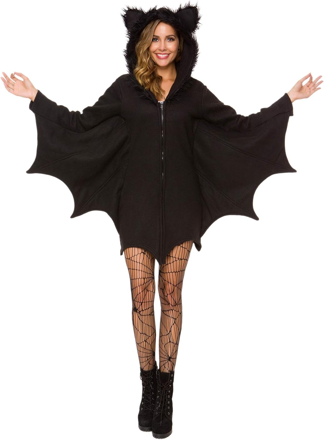 Halloween Costume for Women Bat Cozy Black Animal Adult Cosplay Vampire Zipper Dress
