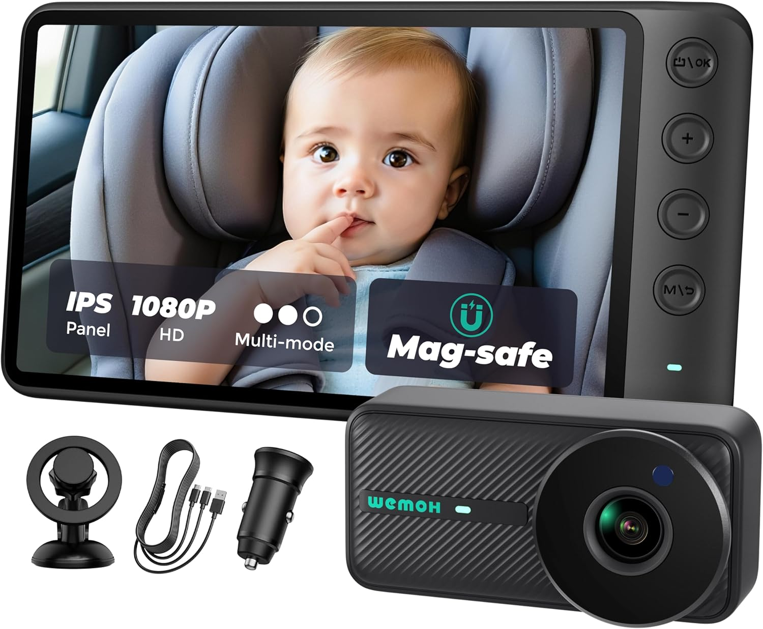 Magnetic Baby Car Camera, 5'' 1080P HD IPS Magnetic Mount Display, Auto Night Vision, 360° Rotation with Split & Zoom Mode, Usb-Powered Car Seat Camera for Rear Facing | Auto Night Vision | Magnetic Quick Setup | USB C Powered | Zoom/Mirror Modes | Keep Your Rear-Facing Baby Safe