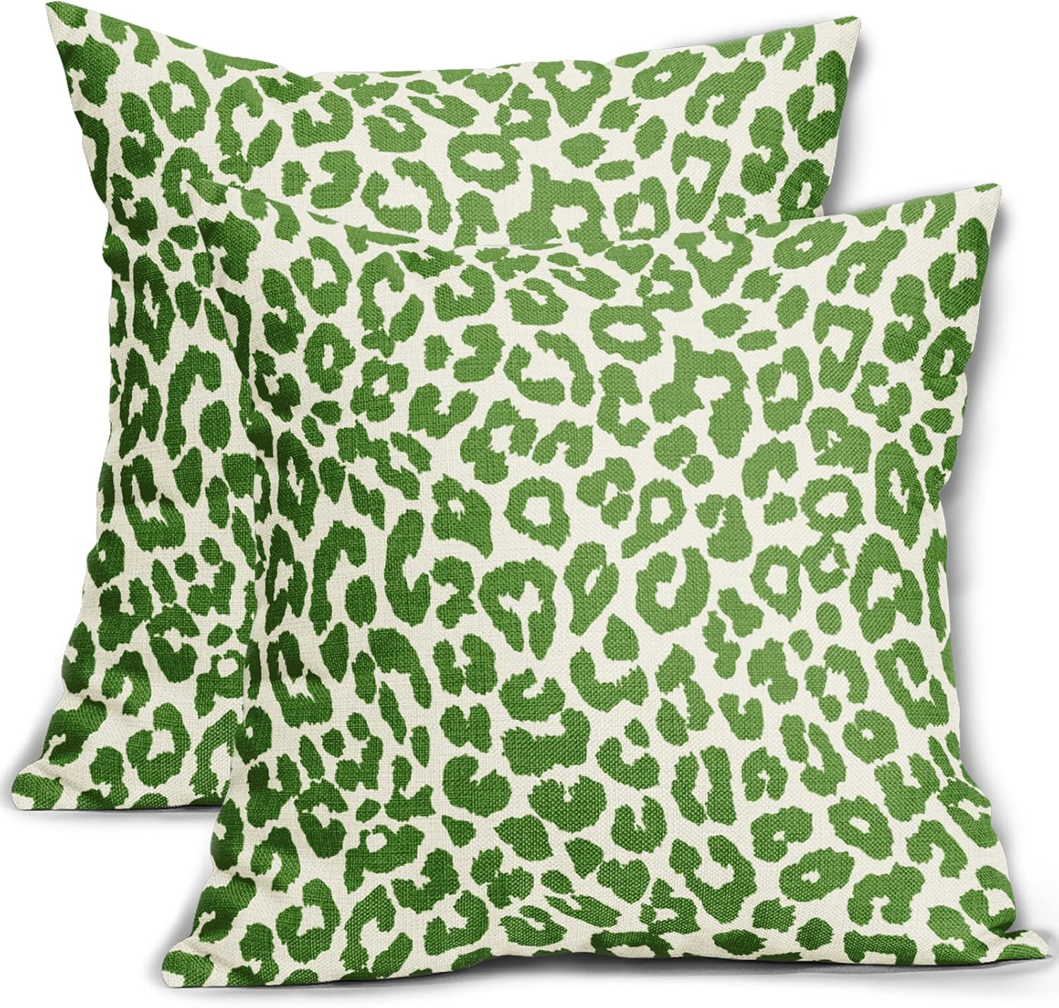 Lime Green Leopard Print Pillow Covers 18X18 Set of 2 Preppy Room Decor Cheetah Animal Pattern Chinoiserie Decorative Throw Pillows Pillowcase Farmhouse Linen Cushion Case for Sofa Couch Bed