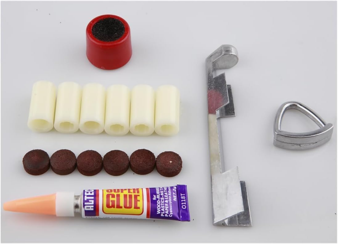 15 Pack Cue Stick Tip Repair Kit, Cue Tips Accessories, Include 6 Pool Cue Tips, 6 Pool Cue Repairers, 1 Billiard Cue Clamp, 1 Cue Tip Glue, 1 Billiards Shaper, Cue Tips Accessorie
